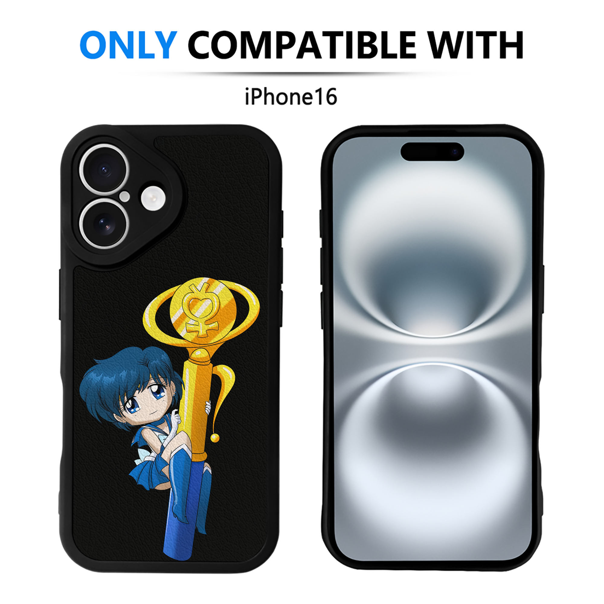 （画像用） 美少女戦士セーラームーン 水野 亜美 みずの あみ Sailor Moon Mizuno Ami 【iPhone 16シリーズ対応】シリコンスマホケース（レザー調） 材質：シリコン